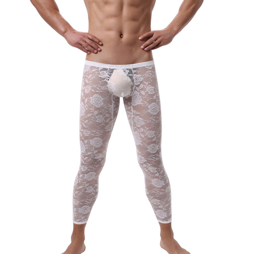 European and American-style long men's tight-fitting pants, sexy lace-temptation lingerie with rose motifs