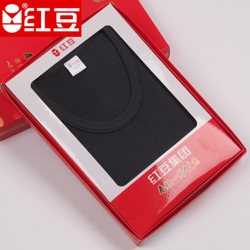 Red bean combed cotton pure cotton low collar round neck autumn and winter new autumn clothes and long pants bottoming underwear set boxed red and black