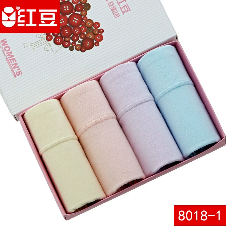 Нижнее белье с красной фасолью, женское нижнее белье больших размеров из хлопчатобумажной ткани, женское нижнее белье со средней талией, однотонные женские трусы, 4 шт.