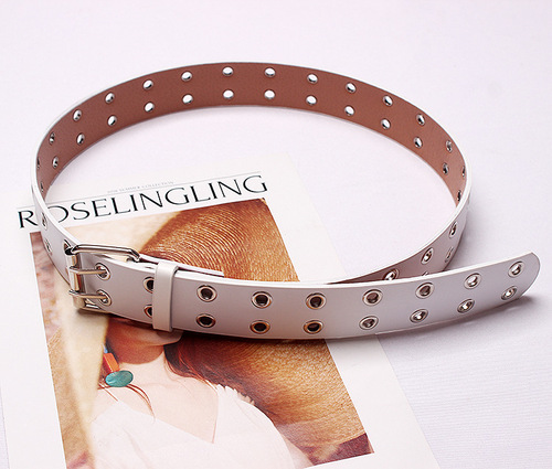 Women's Belt Manufacturer Wholesale Double Row Steam Eye Hip-Hop Trendy Leather Metal Hollow Women's Punk Belt
