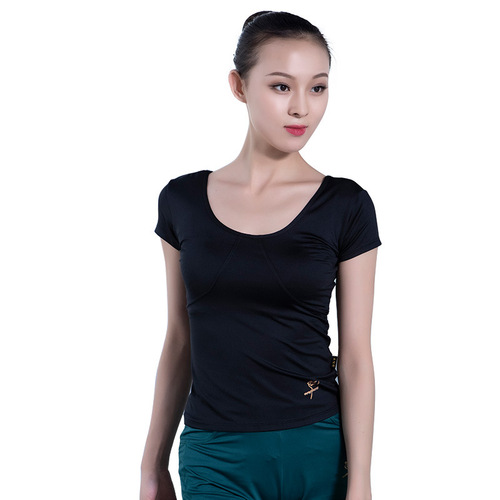 Red dance shoes wholesale aerobics dance practice clothes women's tops short-sleeved round neck ballet body adult summer 3250