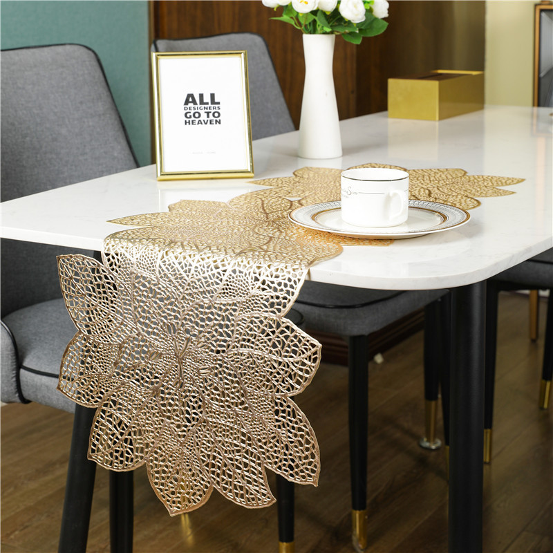 Cross-border foreign trade hot pvc hollow flower table runner household high-grade thick heat insulation mat table mat spot wholesale
