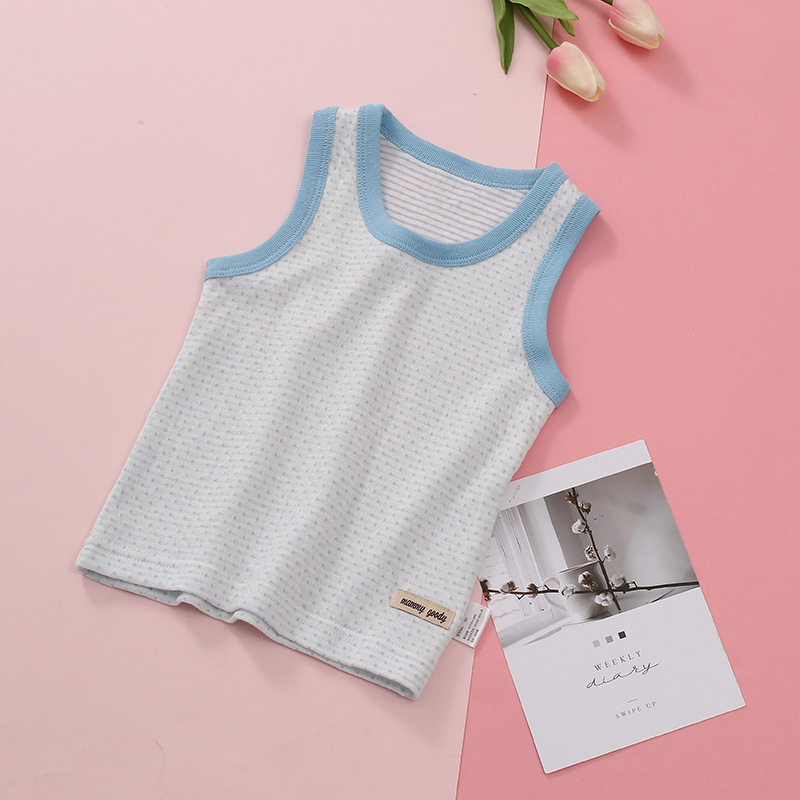 New Children's Vest Summer Yarn-dyed Combed Cotton Baby Soft Wide Shoulder Vest Simple Sleeveless Base Shirt