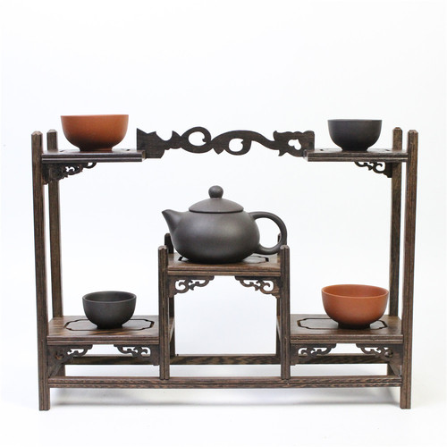 Chicken-wing wood small display shelf, teapot stand, tea set, porcelain vase, multi-treasure cabinet, miniature display shelf—Chinese-style decor