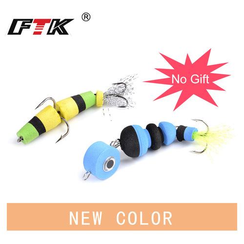 FTK Foam Lure with Triple Hooks, Artificial Worm Bait, Stringed Hooks, Floating Bait, Foaming Material—Ideal for Bass and Snakehead Fishing, Perfect for Cross-Border Markets