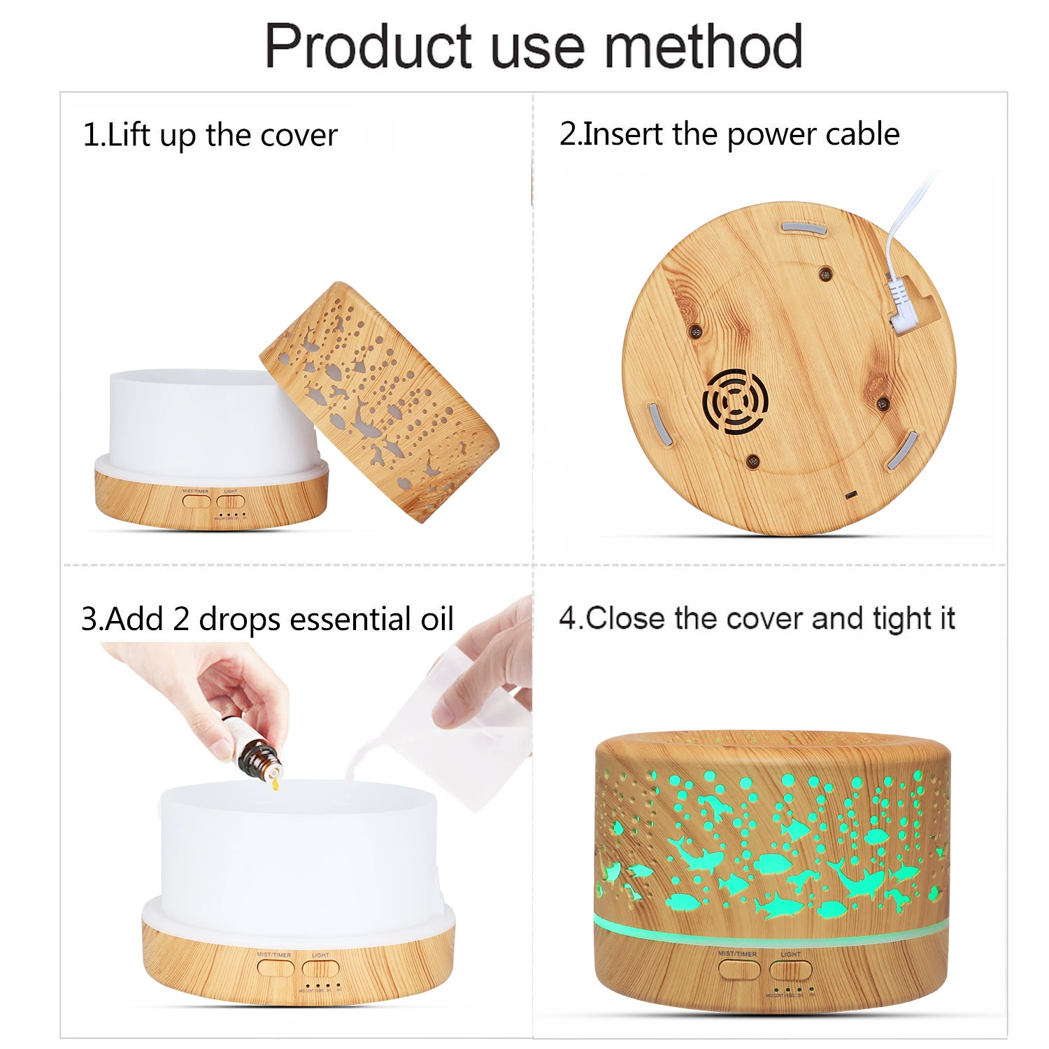 Ultrasonic aroma diffuser, aromatherapy, humidifier, wholesale, remote control, 500 ml
