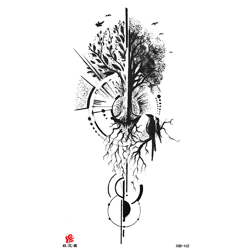 Pegatinas de tatuaje impermeables de brazo completo con símbolos, totems, animales y calaveras, disponibles para venta al por mayor y suministro transfronterizo.