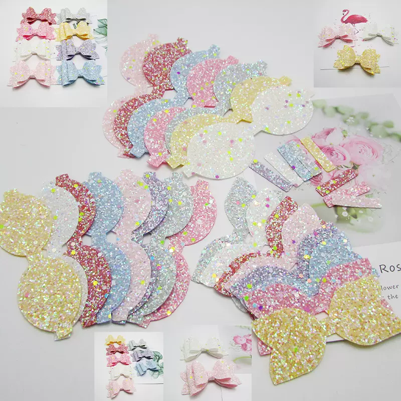 新款夜光亮片蝴蝶结儿童手工发夹配件金粉头饰领结装饰材料热销中
