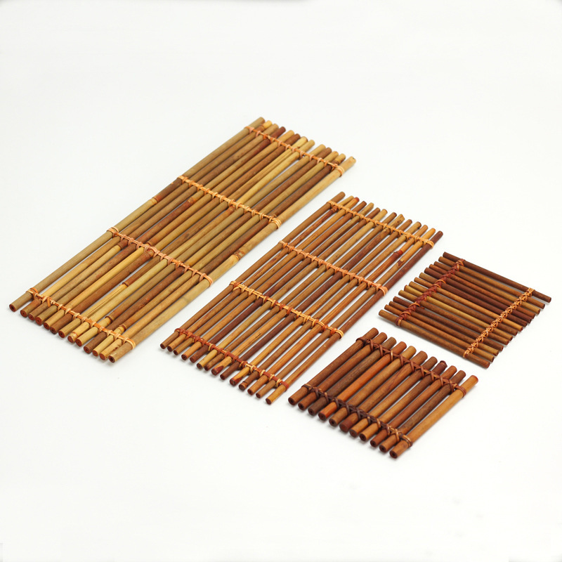 Bamboo tea ceremony bamboo row small bamboo row cup holder tea mat cup mat kettle mat heat insulation mat tea curtain tea mat handmade bamboo mat