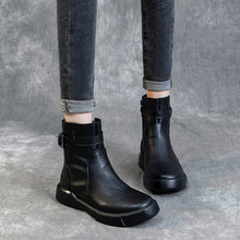 2024冬季新款复古头层牛皮马丁靴休闲百搭加厚毛绒矮靴低筒靴女靴
