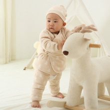 新生儿衣服秋冬彩棉三层夹棉保暖婴儿和服开裆裤套装初生宝宝棉服