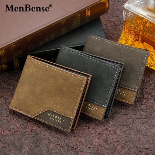 MenBense Korean style hinge hot stamping printed men's wallet short style frosted multi-card slot large capacity men's wallet