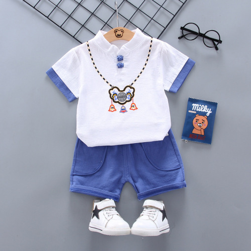 Children's clothing short-sleeved suit 2020 new Korean version cotton and linen longevity lock two-piece set short-sleeved T-shirt shorts casual wear summer