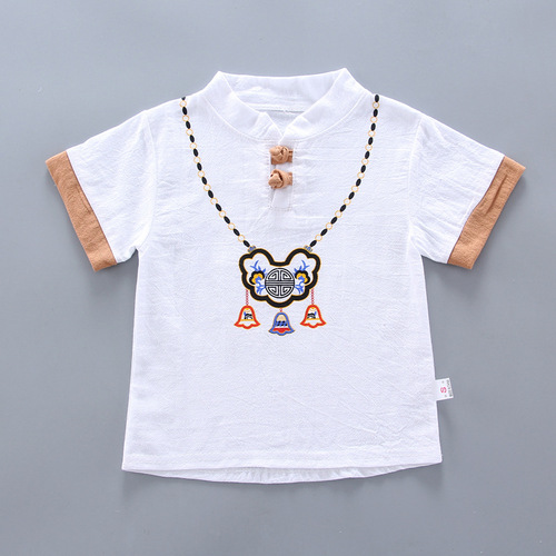 Children's clothing short-sleeved suit 2020 new Korean version cotton and linen longevity lock two-piece set short-sleeved T-shirt shorts casual wear summer