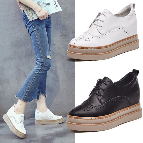 2025 Spring Genuine Leather Thick Sole Platform Laces Casual Women's Pumps 1720
