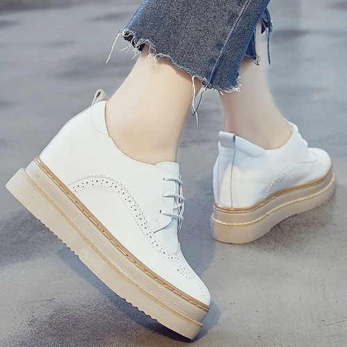 2025 Spring Genuine Leather Thick Sole Platform Laces Casual Women's Pumps 1720