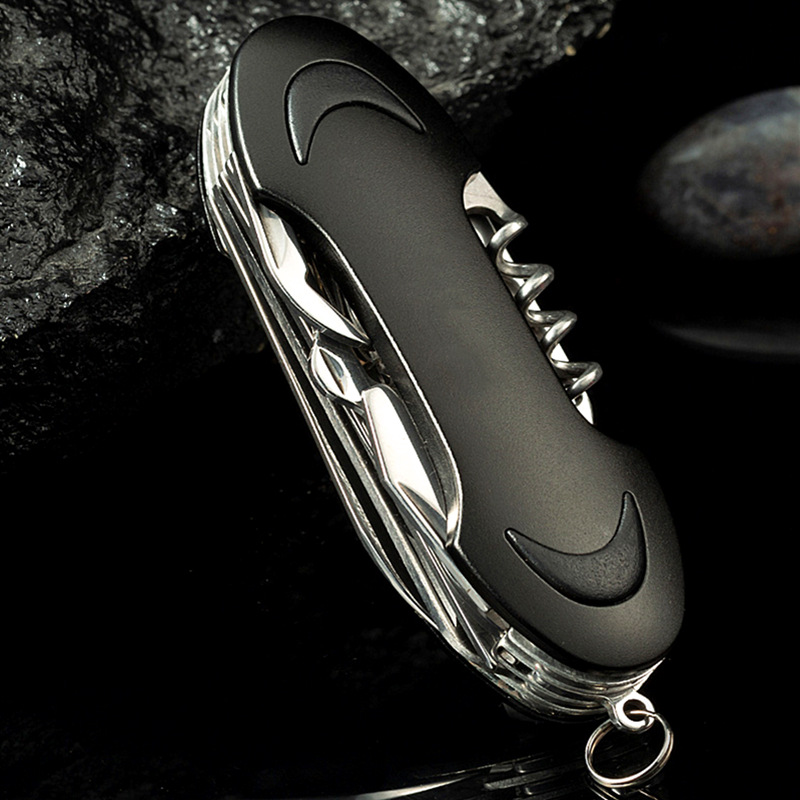 跨境91mm月牙11多功能刀旅行随车装备多用途救生工具刀红蓝黑三色