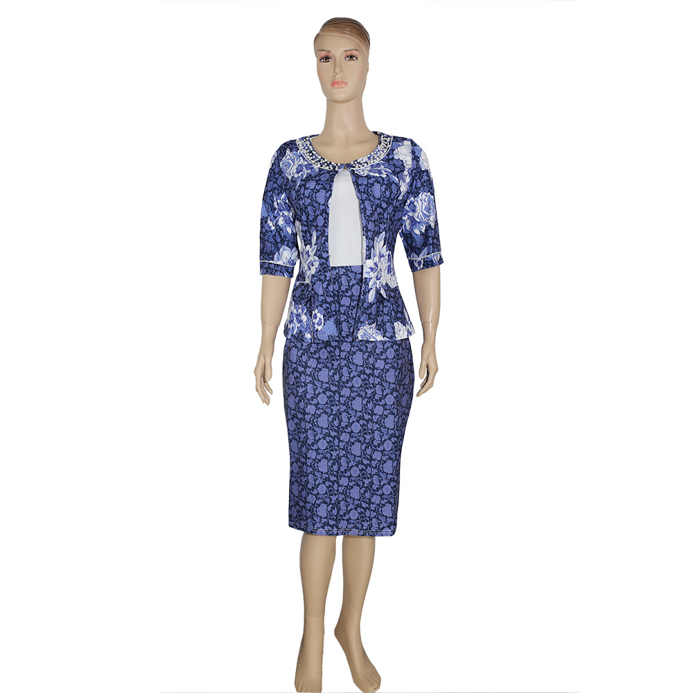 Vêtements pour femmes grande taille vêtements pour femmes robe de costume deux pièces imprimée avec perles_voghion.com