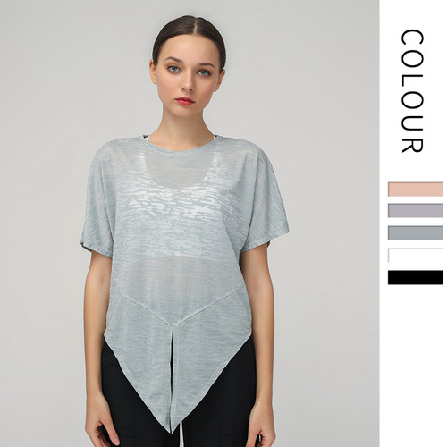 Spring and summer light and breathable short-sleeved T-shirt women's yoga tops European and American sports blouses women's loose fitness wear large size