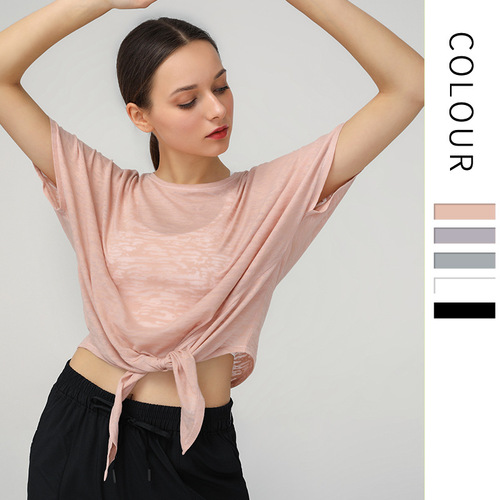 Spring and summer light and breathable short-sleeved T-shirt women's yoga tops European and American sports blouses women's loose fitness wear large size