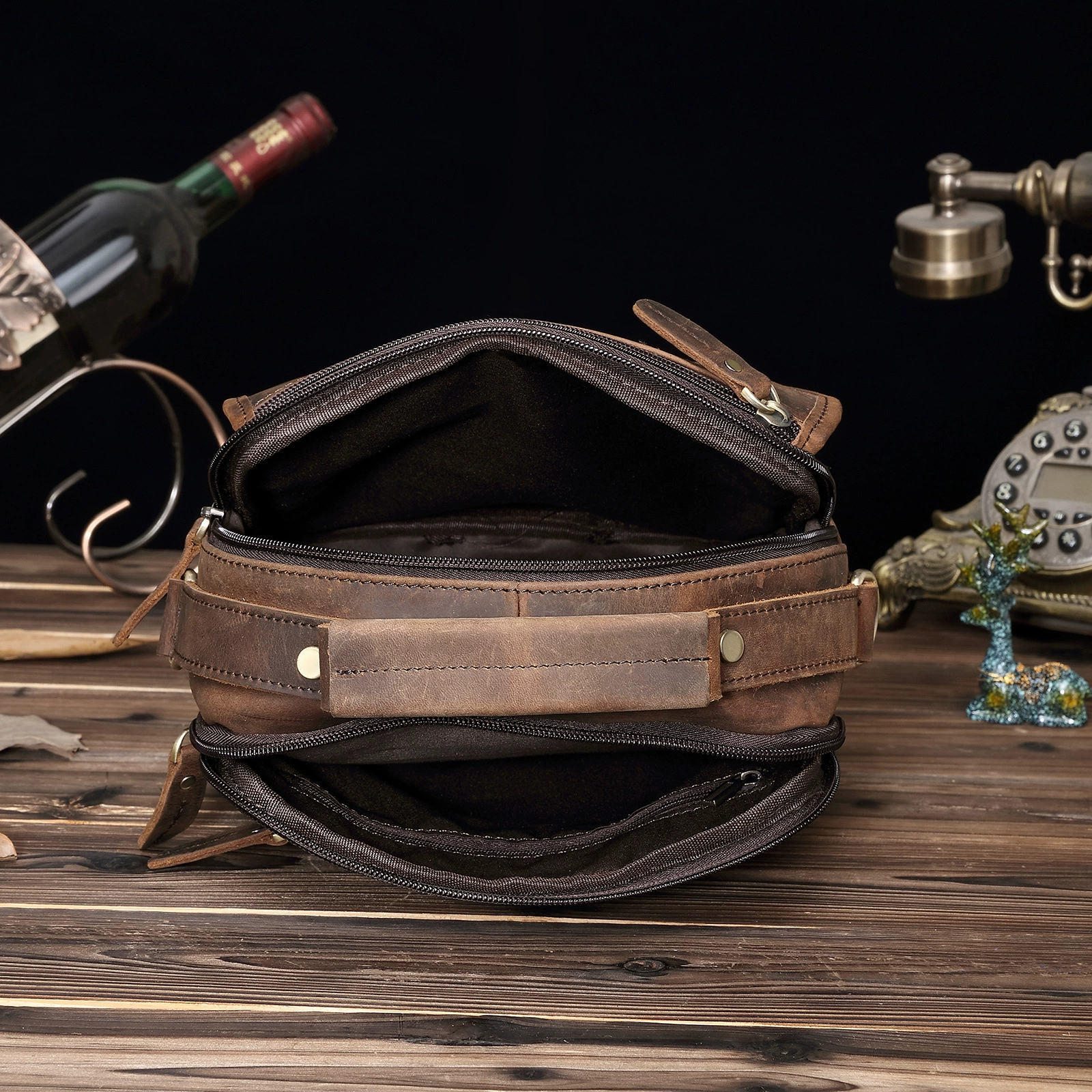 Leather retro travel bag strap one shoulder, European style, 8inch
