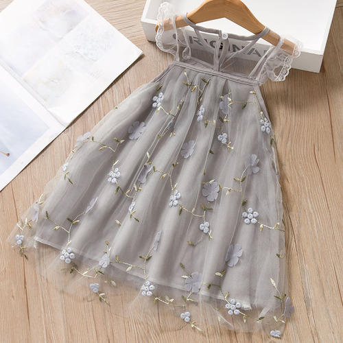 Foreign trade summer new Korean version girls embroidered lace mesh dress baby girl super western gauze dress princess dress