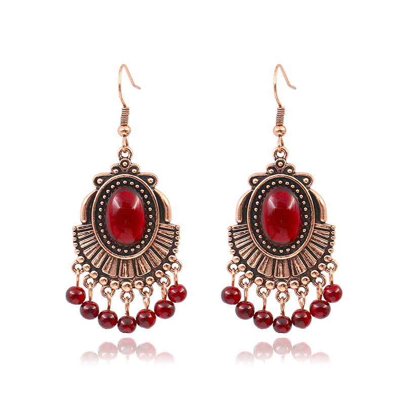European and American New Retro Red Garnet Earrings for Women, Geometric Transfer Earrings, Earrings, Round Faces, Slimming Look