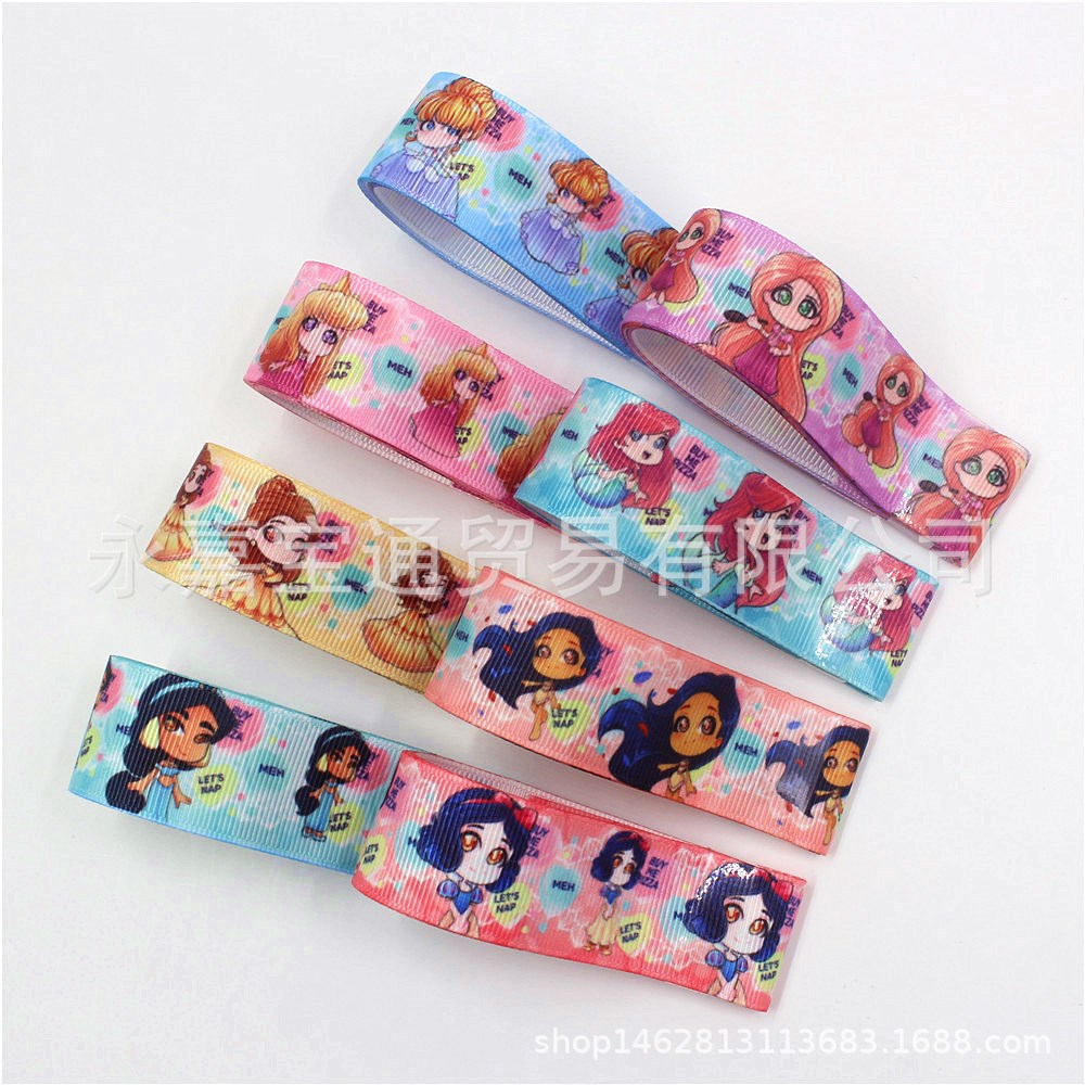 I-19906-2047,25mm可爱公主卡通热转印罗文织带DIY蝴蝶结配件材料