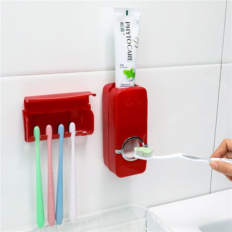 Automatic Toothpaste Dispenser Wall-Mount, Toothbrush Holder & No-Trace Hook, White