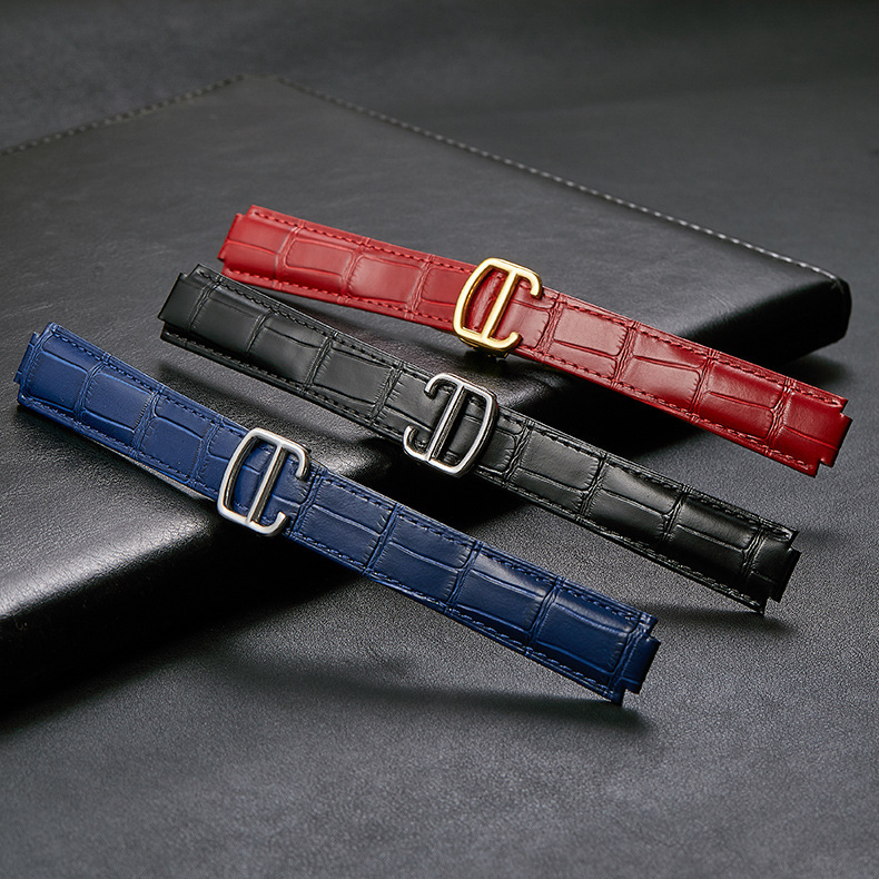 【Excluding Buckle】Suitable for Cartier Watches with Genuine Leather Strap, Blue Balloon Convex Interface, Colorful and Fashionable for Commuting