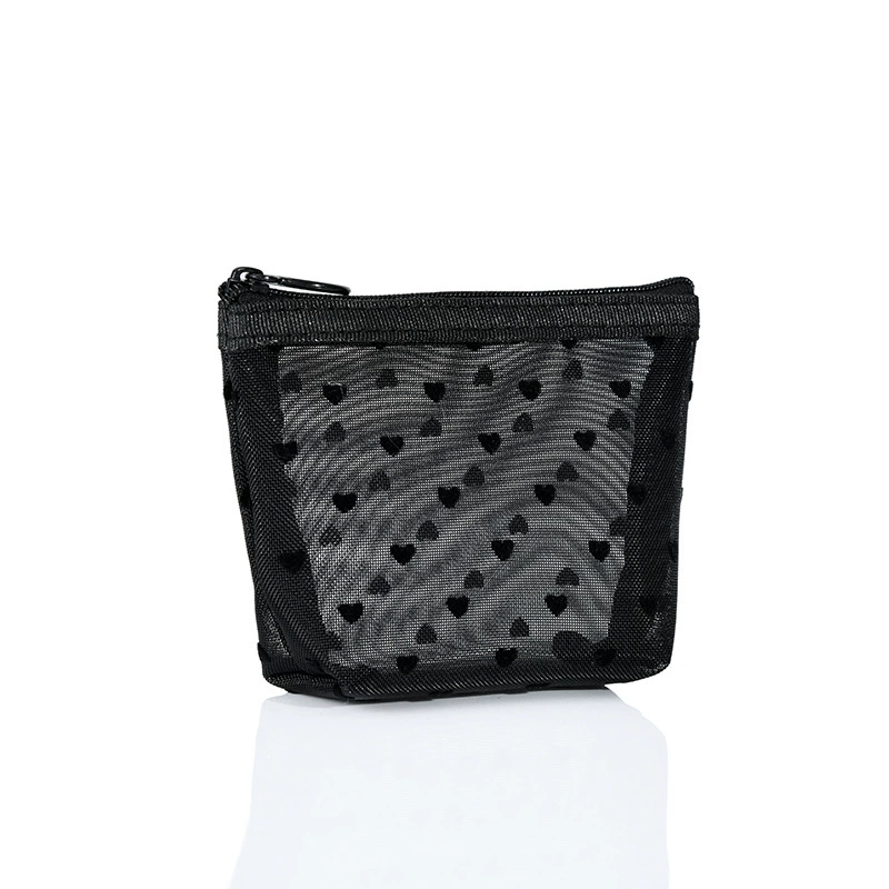 Cosmetic Bag, large-capacity transparent mesh nylon travel makeup pouch — portable lipstick & brush organizer