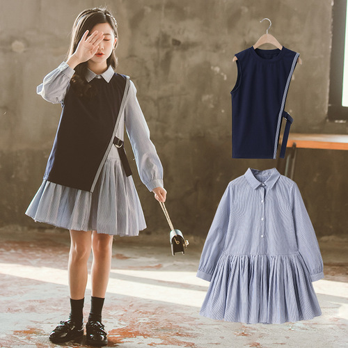 Girls Korean style suit 2023 new autumn long-sleeved fashionable temperament suit skirt for older children two-piece set JK college style