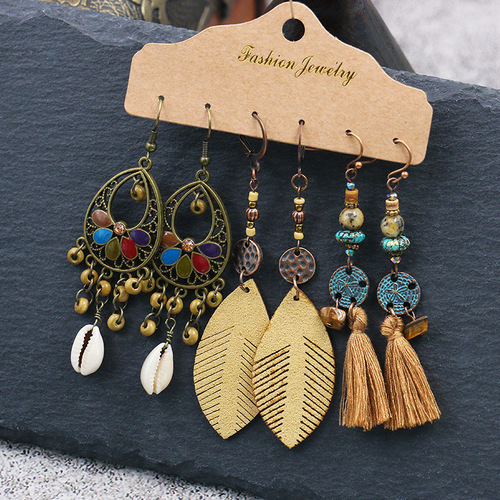 Cross-border Amazon geometric earrings bohemian ethnic style fashion large hoop accessories tassel earrings manufacturer wholesale