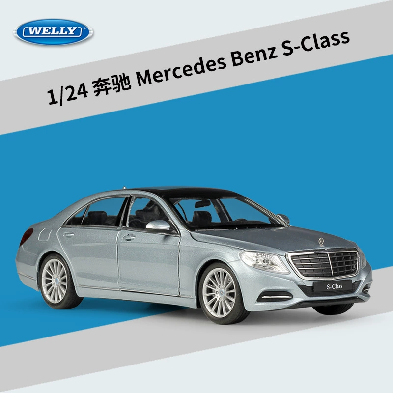 Модель автомобиля Mercedes-Benz S-Class в масштабе 1:24 от WELLY Willie, металлический кузов, чёрный/белый/серебристый