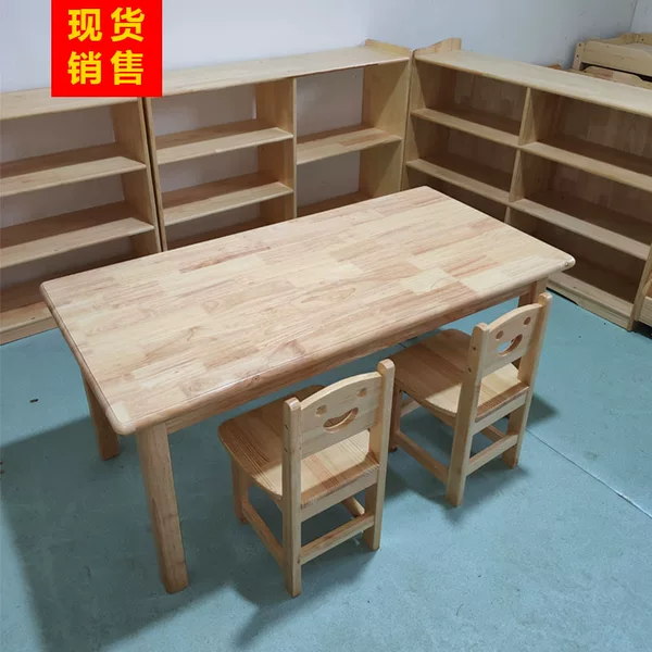 Kindergarten Tables and Chairs, Solid Wood Children's Learning Tables, Early Education Six-Person Desks, Rectangular Tables, Baby Chairs Manufacturer