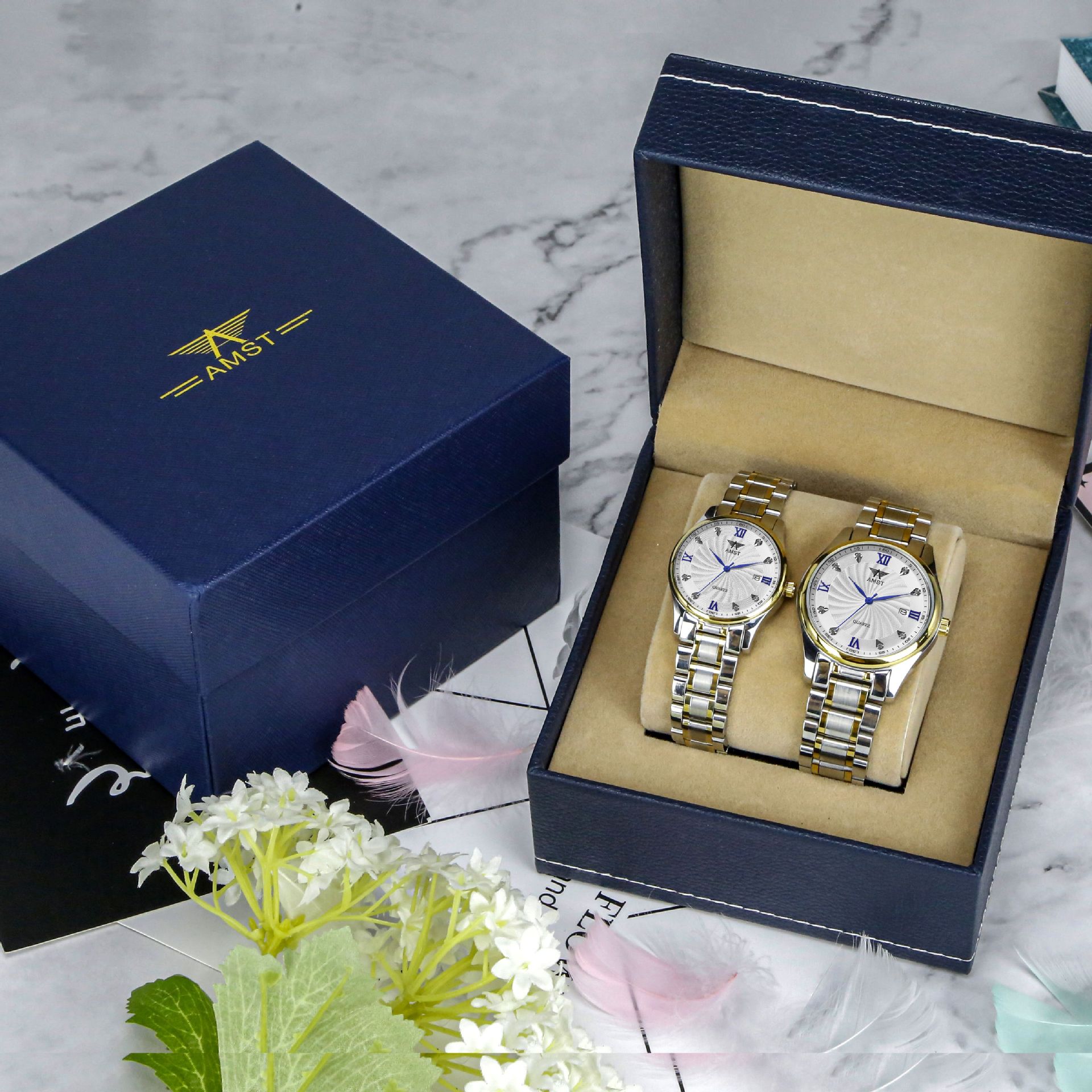 Amst Automatic Skeleton Mechanical Watch for Men and Women, Business Steel Band Couple Stainless Steel Watch