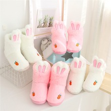 批发兔耳朵冬季高帮地板靴室内保暖全包跟月子鞋防滑软底毛绒棉靴