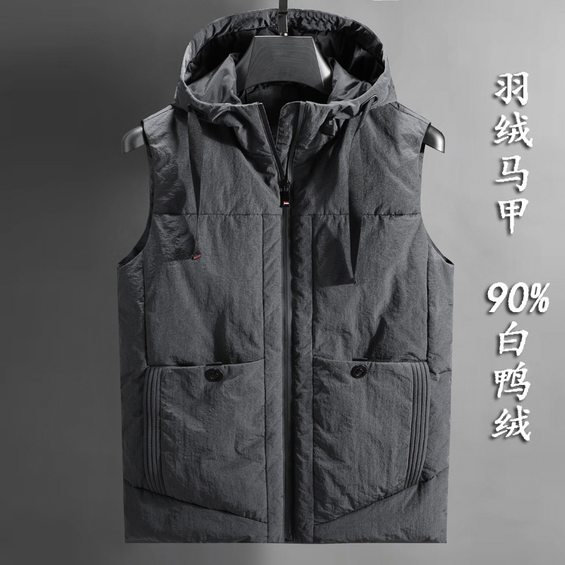 Men's hooded down vest autumn and winter warm vest fat guy large vest retro loose youth vest cross-border