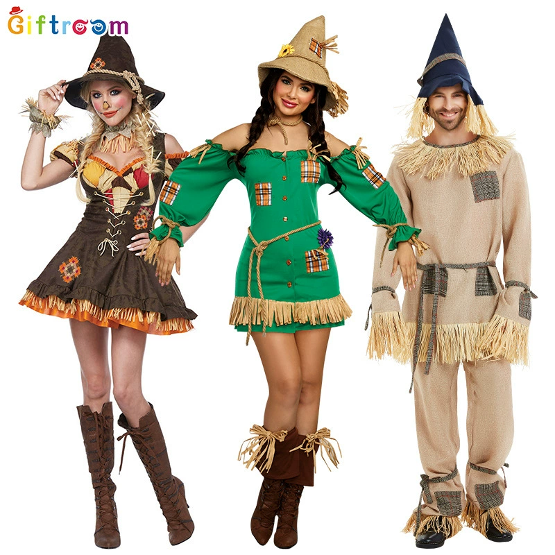 Хэллоуин костюм для родителей и детей cosplay зеленая фея эльф scarecrow костюмы Дороти волшебник из oz