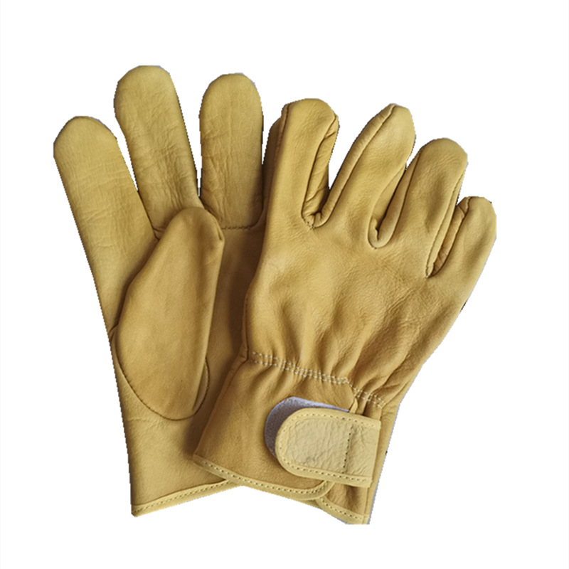 Guantes cortos de cuero protectores al por mayor para conductores, hechos de cuero vacuno integral, resistentes al desgaste, para soldadores, suministros de protección laboral, fabricante, engrosados. image 6