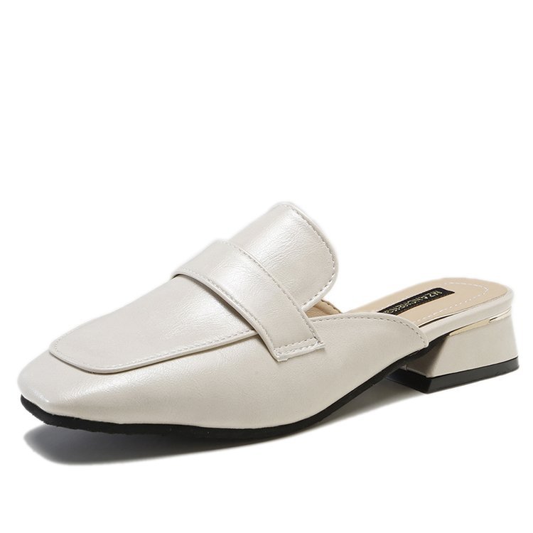 Zapatillas medias de las mujeres 2023 verano nuevo punta cerrada costura de cuero transpirable mediados talón señoras zapatillas Cabeza Cuadrada