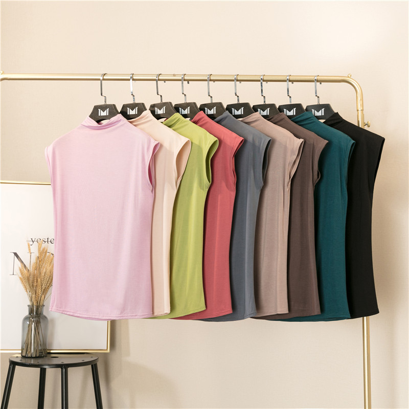 Summer new bit cotton half turtleneck sleeveless bottoming shirt fashionable all-match top Korean style stretch plus size solid color T-shirt Summer new bit cotton half turtleneck sleeveless bottoming shirt fashionable all-match top Korean style stretch plus size solid color T-shirt