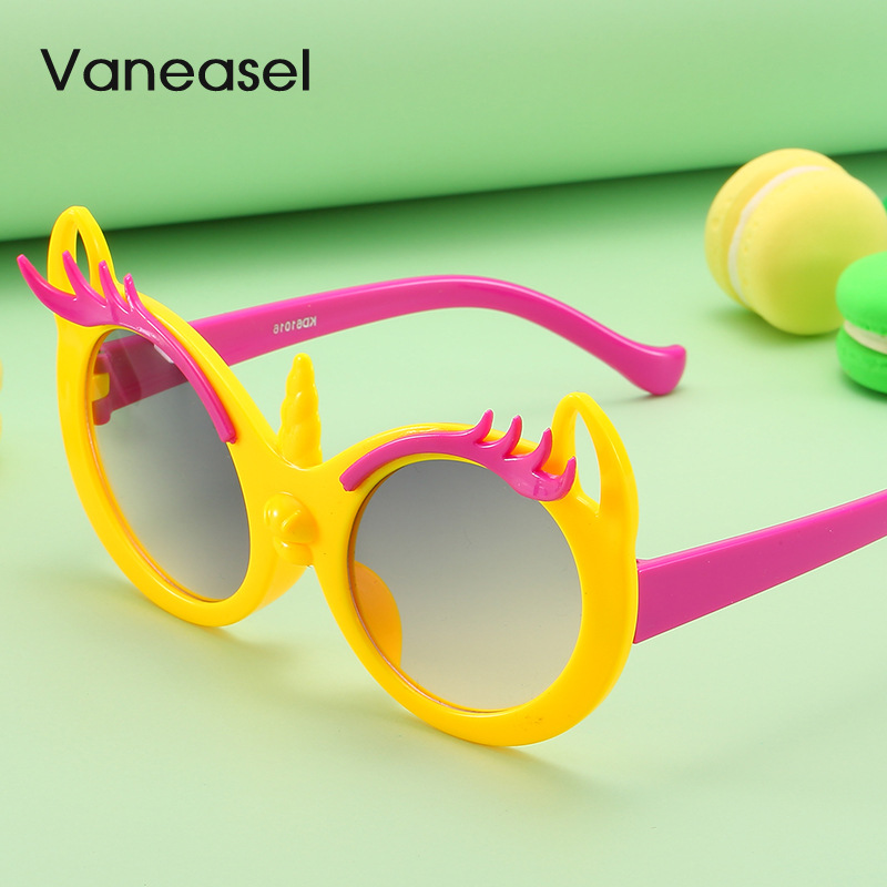 Nuevo gato oído dibujos animados niños gafas de sol unicornio niños y niñas gafas de sol decorativas color caramelo gafas de los niños