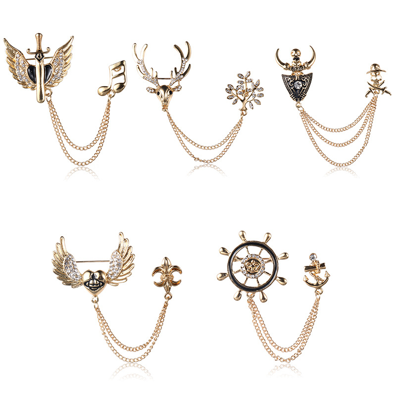 2024 nueva moda europea y americana elegante broche de aleación rhinestone ramillete ropa cadena pin Accesorios