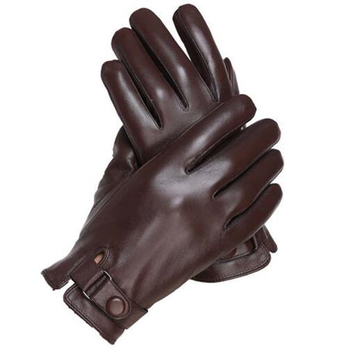 Lambskin genuine leather gloves for men, winter lined, thick, warm, touch screen, index finger cover, for cycling, motorcycling, and driving.
