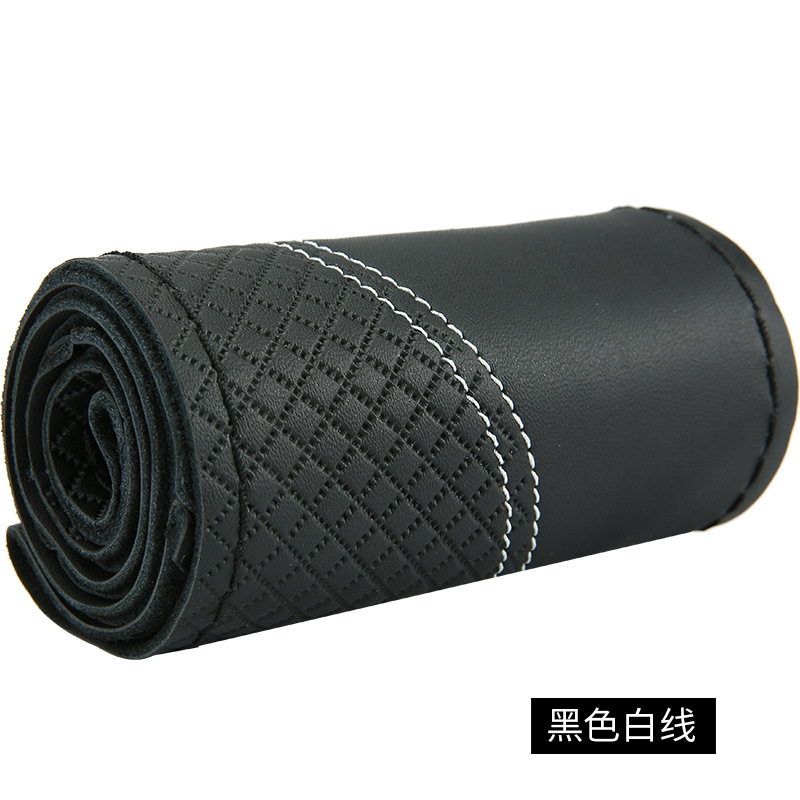 Primera capa de piel de vaca en relieve doble línea de coser a mano cubierta del volante cuatro estaciones de cuero universal cubierta de la manija del coche #1134