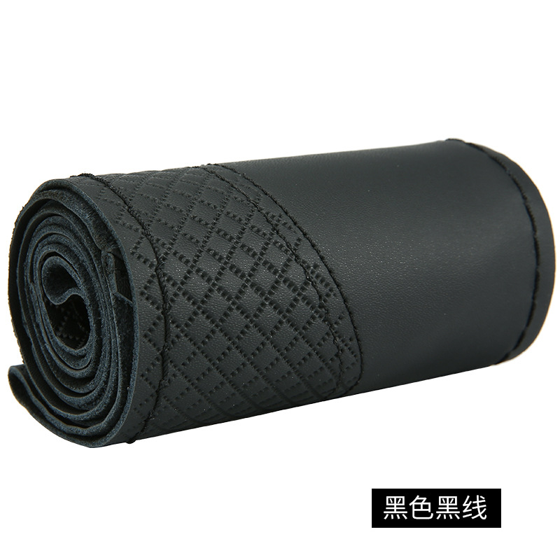 Primera capa de piel de vaca en relieve doble línea de coser a mano cubierta del volante cuatro estaciones de cuero universal cubierta de la manija del coche #1134