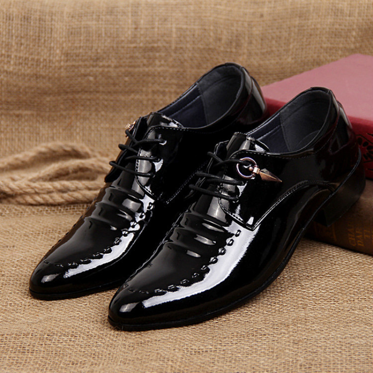 2025 Spring Men's Black Leather Shoes Men's Lace-Up Korean Style Teenage Student Casual Shoes Men's Height Increasing Shoes