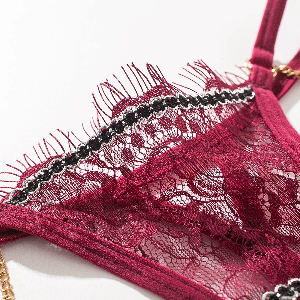 Женские прозрачные кружевные стринги G-String, декоративная цепь и жемчуг, размерные диапазоны F/M–XL