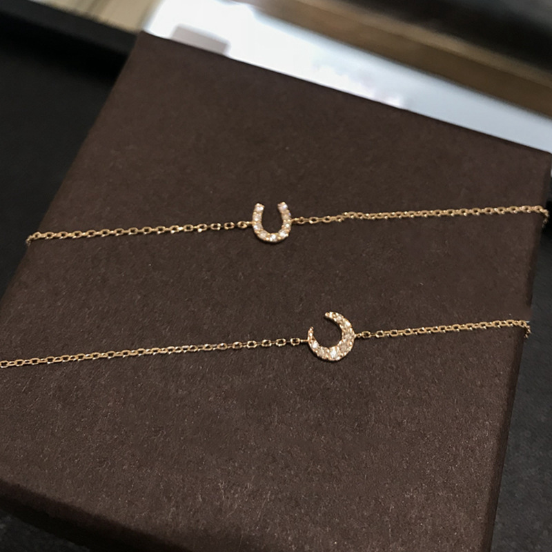 Japanese light luxury sterling silver plated 14K gold luxury full Diamond Moon lucky horseshoe crescent horseshoe U-shaped bracelet